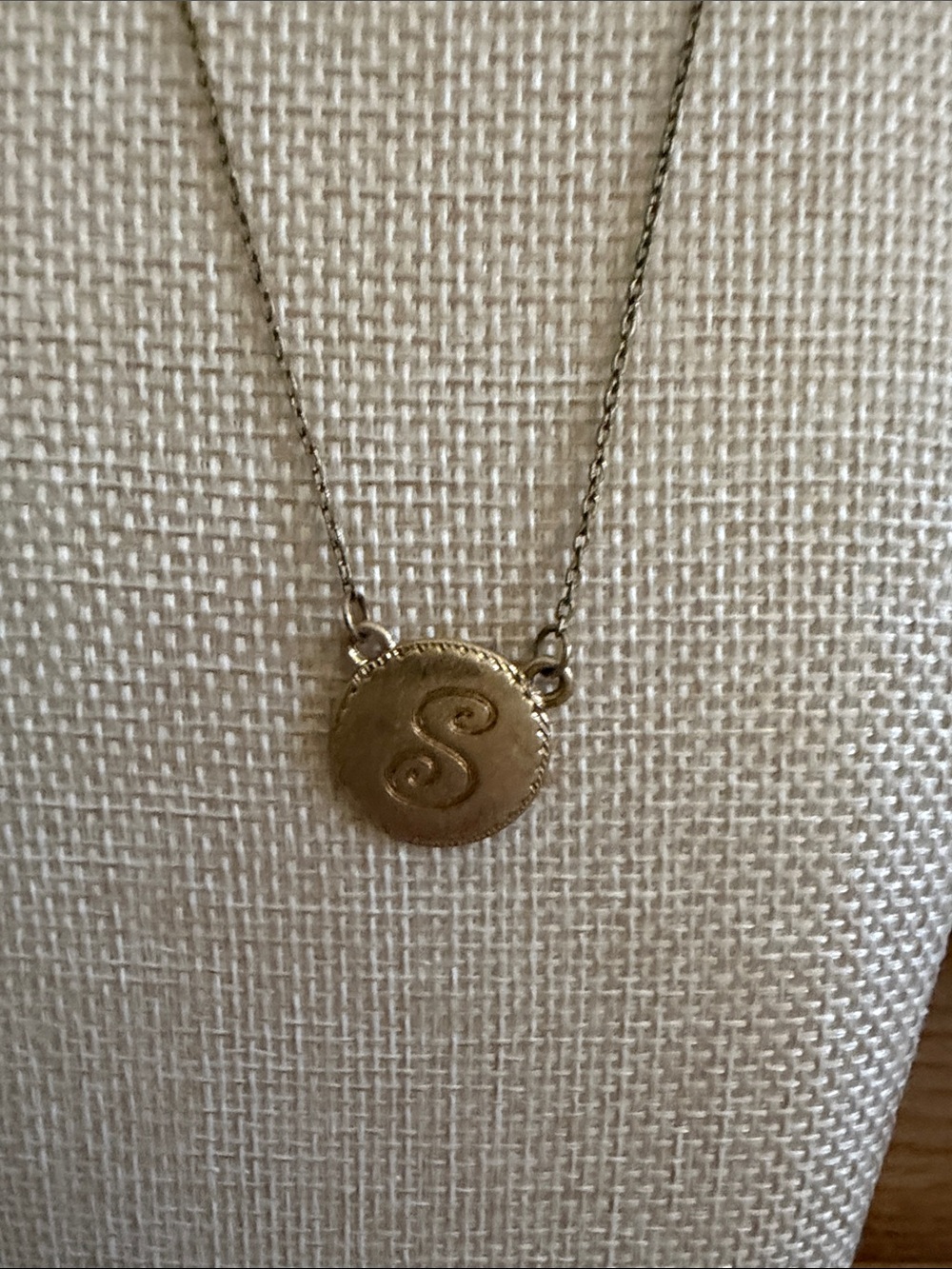 Initial S Monogram Pendant Necklace in Gold Tone